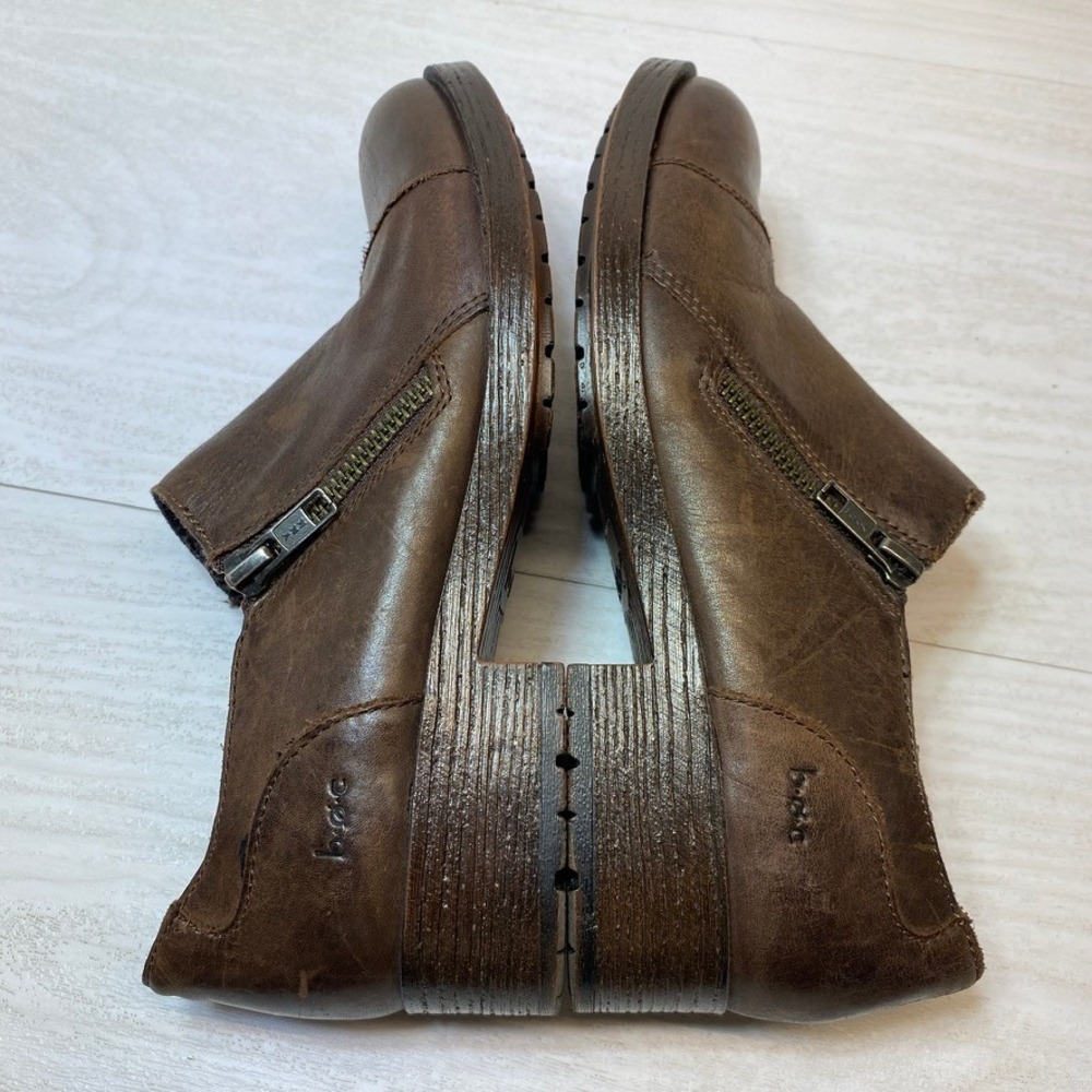 b.o.c. Women 6.5M Ankle Boots Shooties Cap Toe Brown Leather Side Zip Block Heel - Picture 2 of 7
